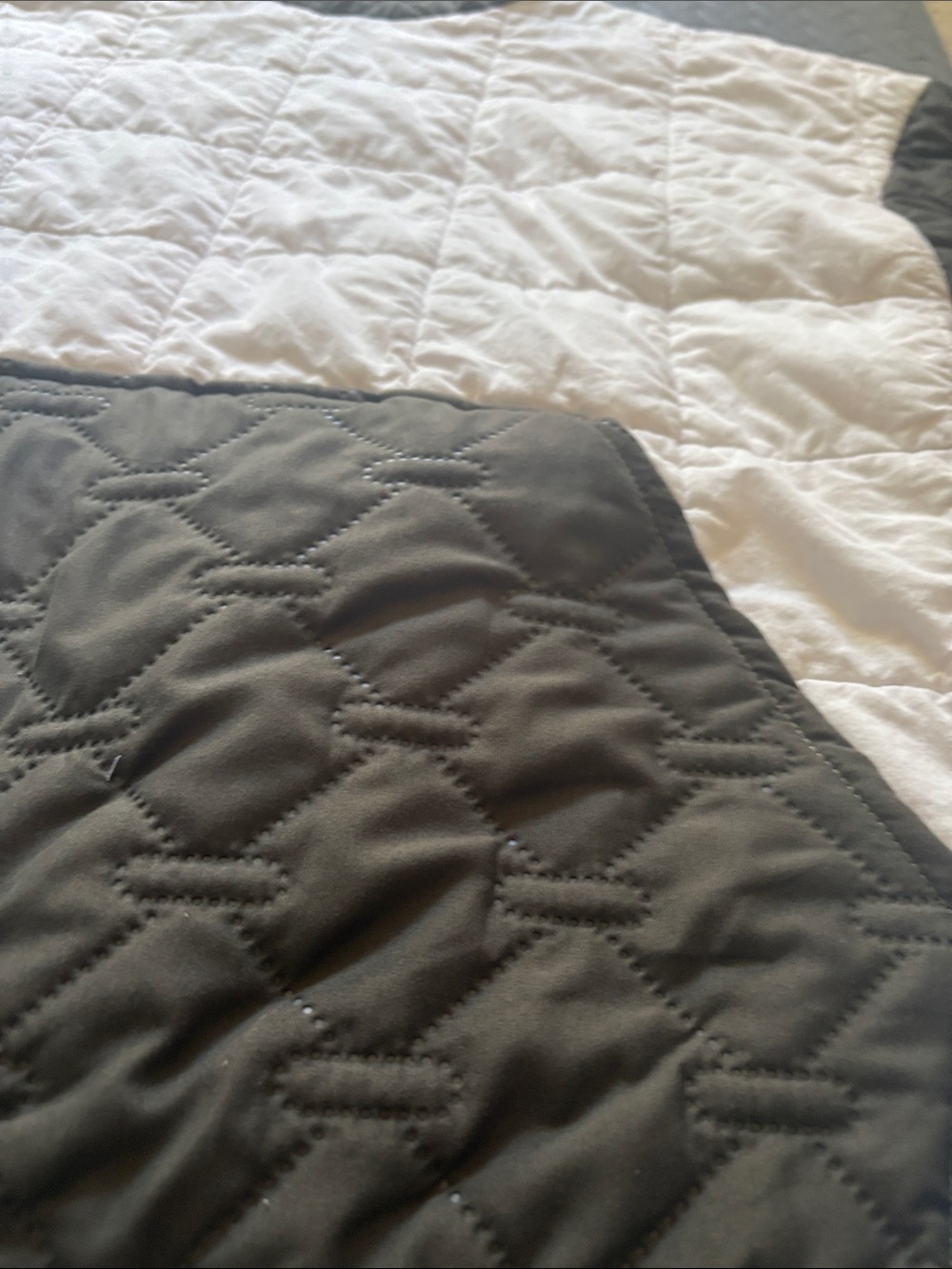 Upcycled Quilted Two-Tone Pullover Hoodie in White and Olive - Picture 7 of 7